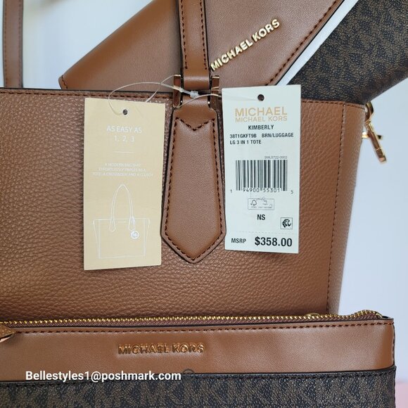 MICHAEL KORS Kimberly Embossed (PU) Large 3-in-1 Tote SET- Brown/Luggage 🎈$198. - Picture 16 of 16